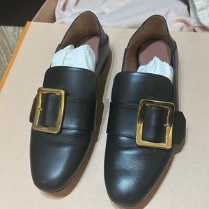 BALLY Black And Gold Flat Loafer.